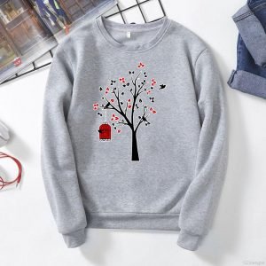 Grey Tree Printed Sweat Shirt For Women